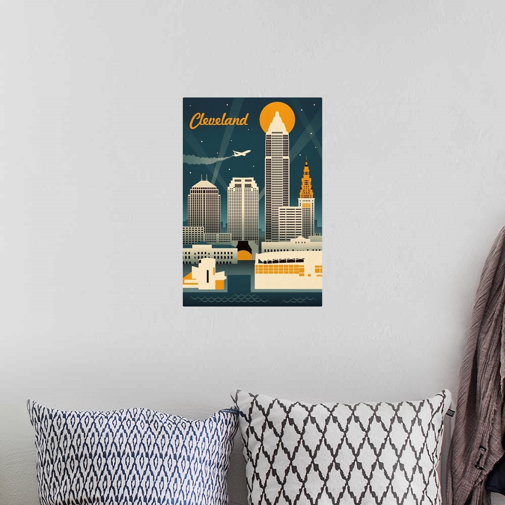 A bohemian room featuring Cleveland, Ohio - Retro Skyline