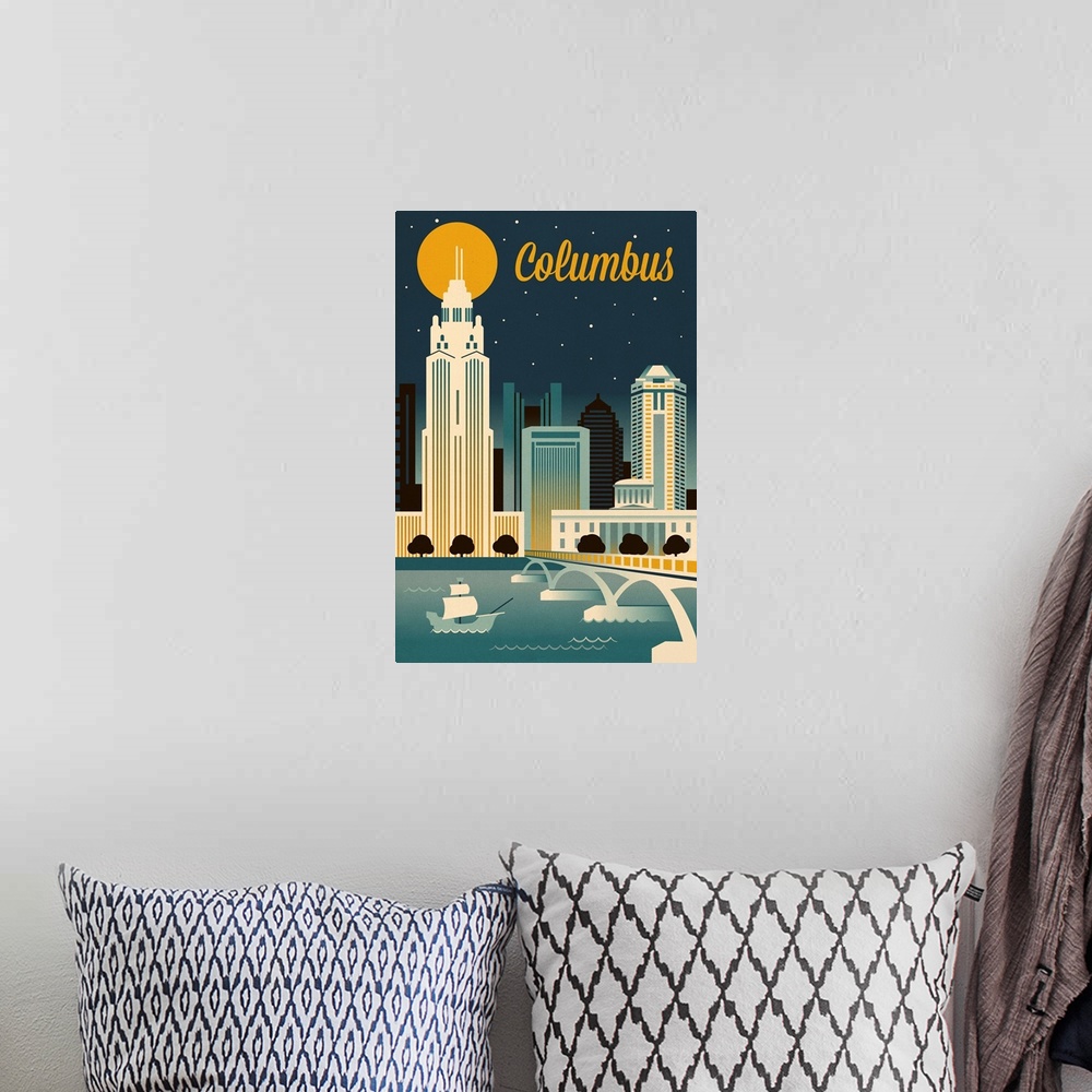 A bohemian room featuring Columbus, Ohio - Retro Skyline Series