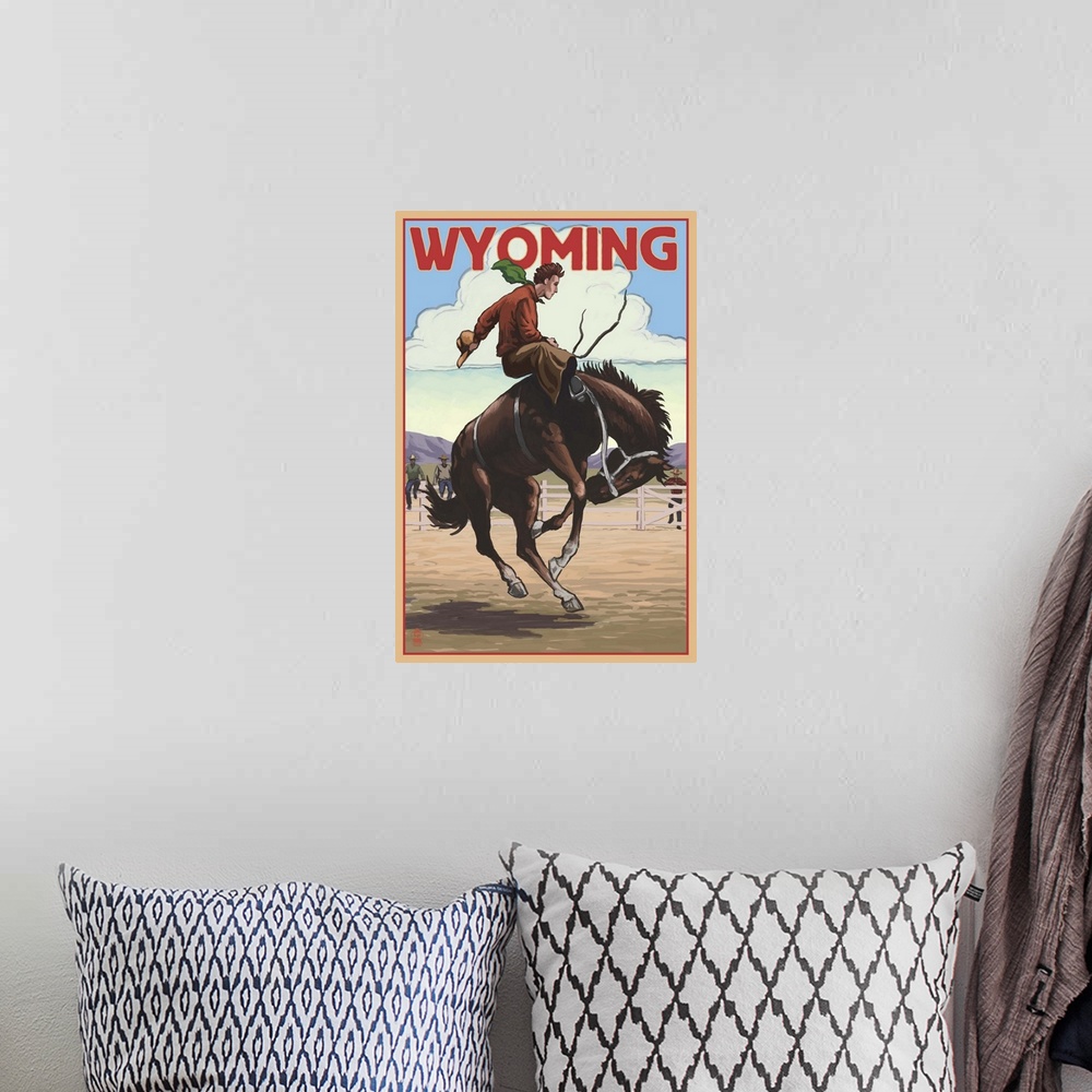 A bohemian room featuring Cowboy and Bronco Scene, Wyoming