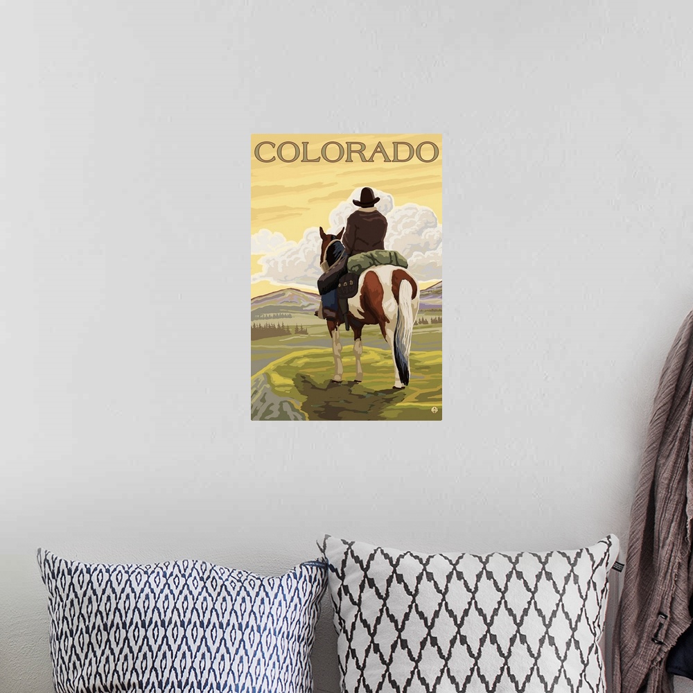 A bohemian room featuring Cowboy (View from Back) - Colorado: Retro Travel Poster