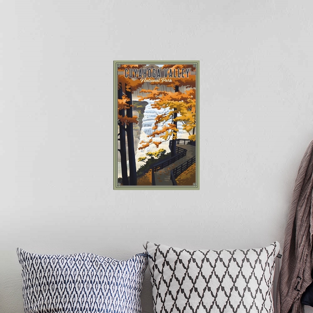 A bohemian room featuring Cuyahoga Valley National Park, Brandywine Falls: Retro Travel Poster