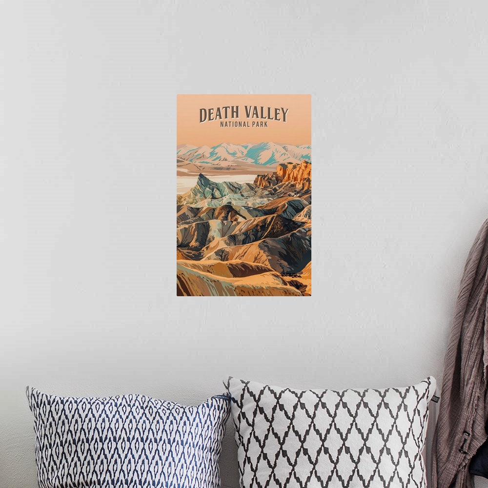 A bohemian room featuring Death Valley National Park, Natural Landscape: Retro Travel Poster