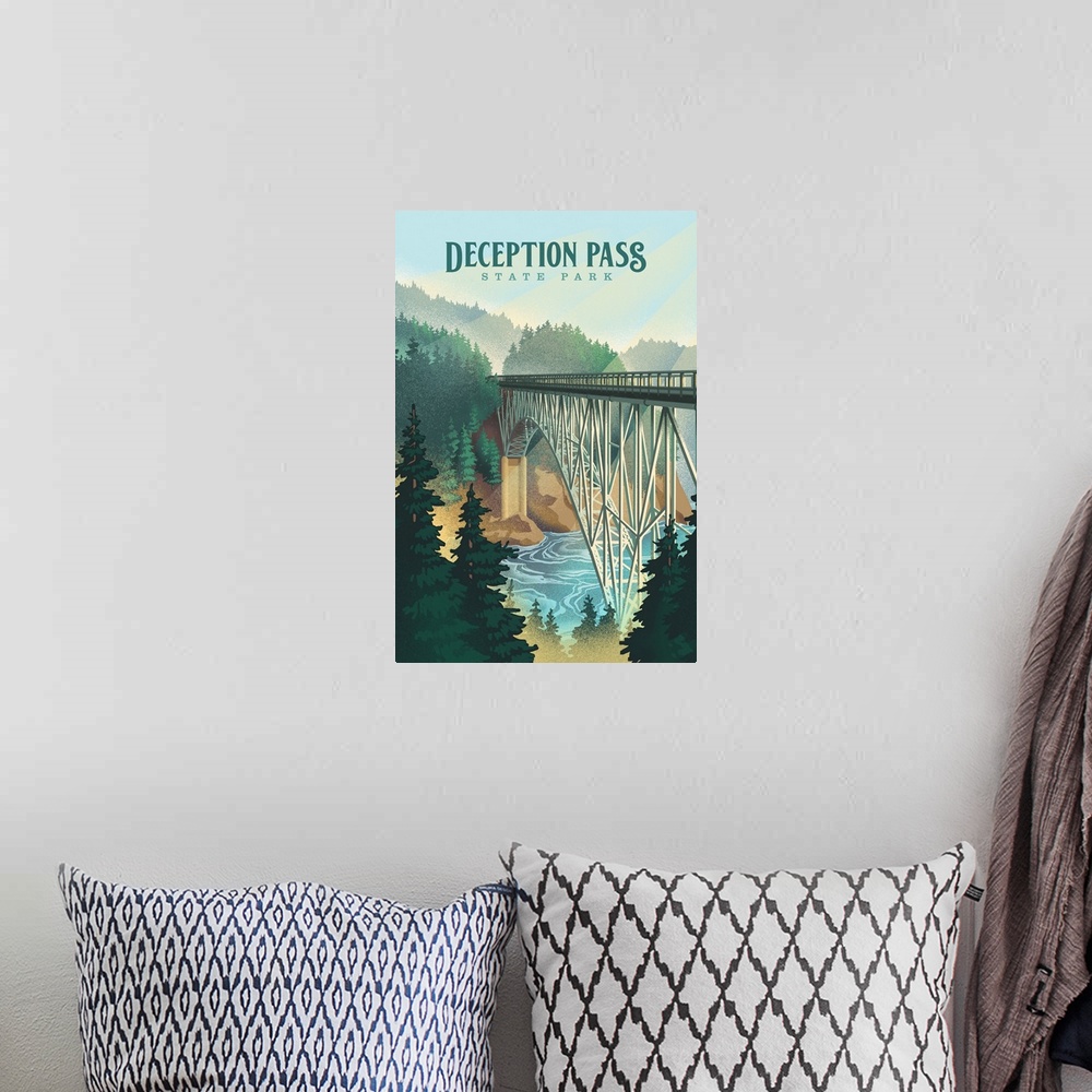 A bohemian room featuring Deception Pass State Park, Washington - Lithograph