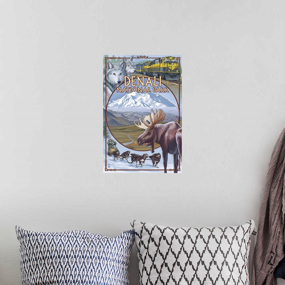 A bohemian room featuring Denali National Park, AK - Train Version: Retro Travel Poster