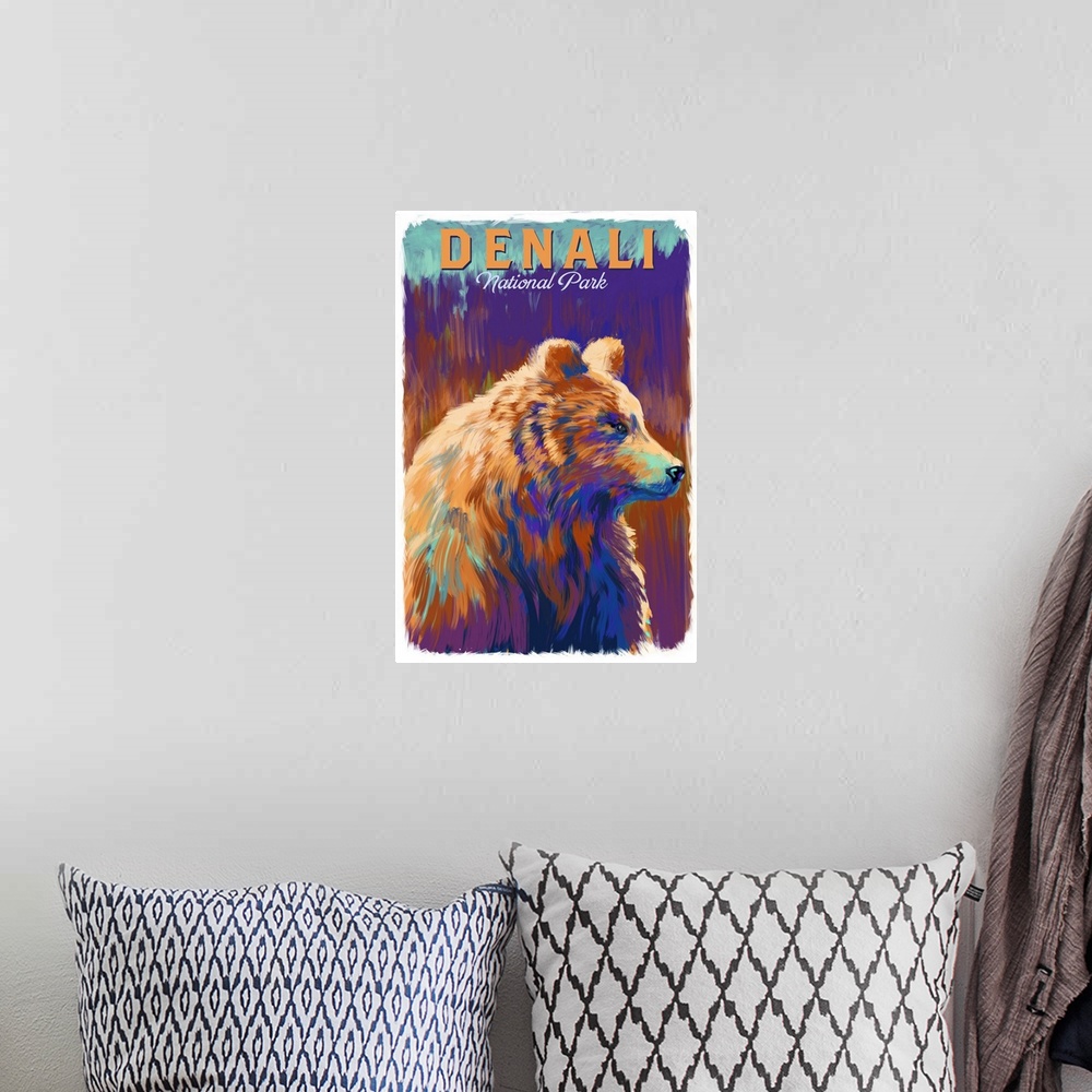 A bohemian room featuring Denali National Park and Preserve, Bear Portrait: Retro Travel Poster