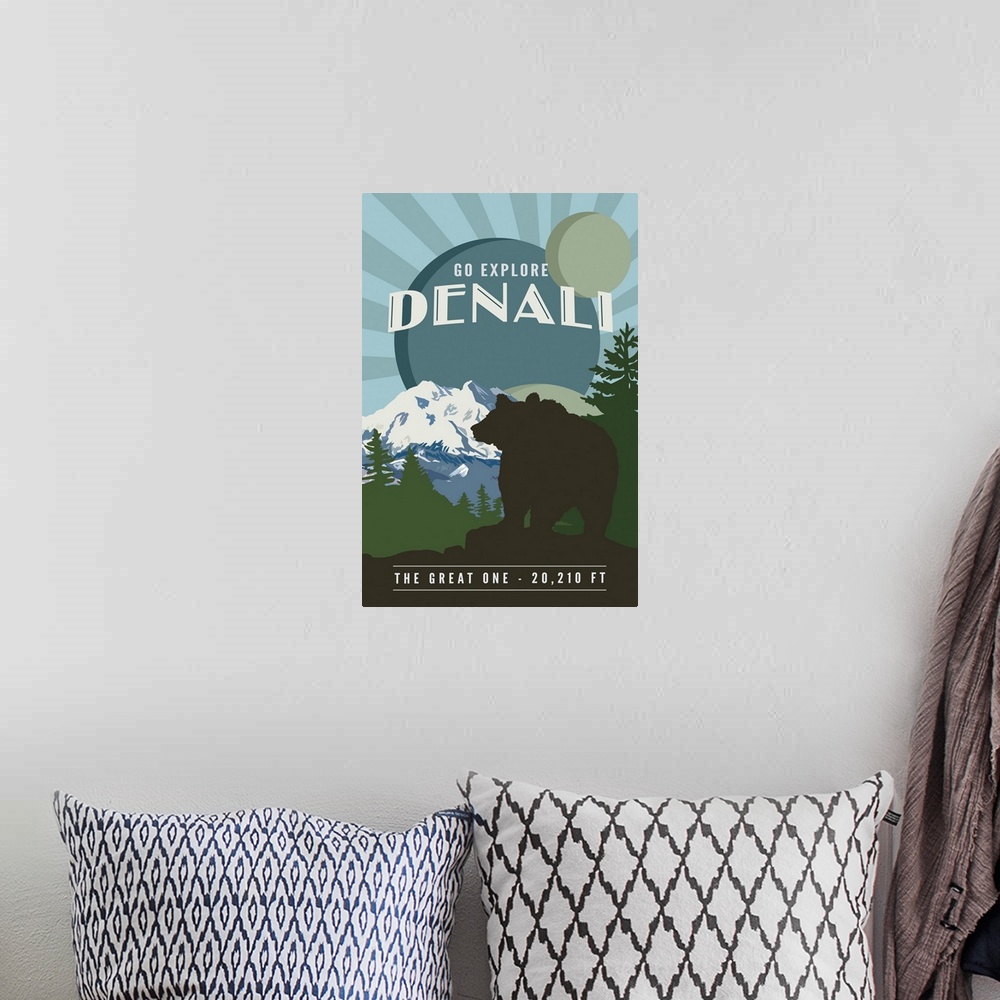A bohemian room featuring Denali National Park and Preserve, Go Explore: Graphic Travel Poster