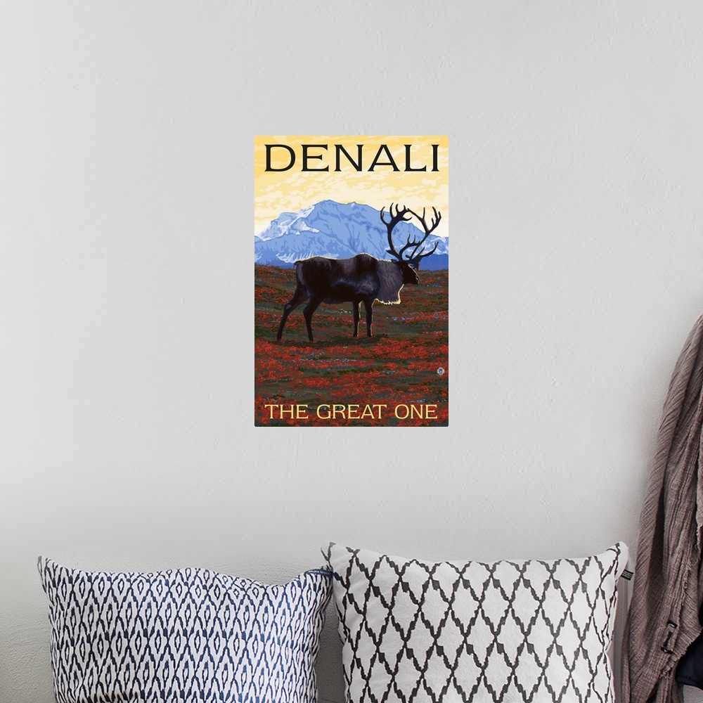 A bohemian room featuring Denali National Park and Preserve, The Great One: Retro Travel Poster