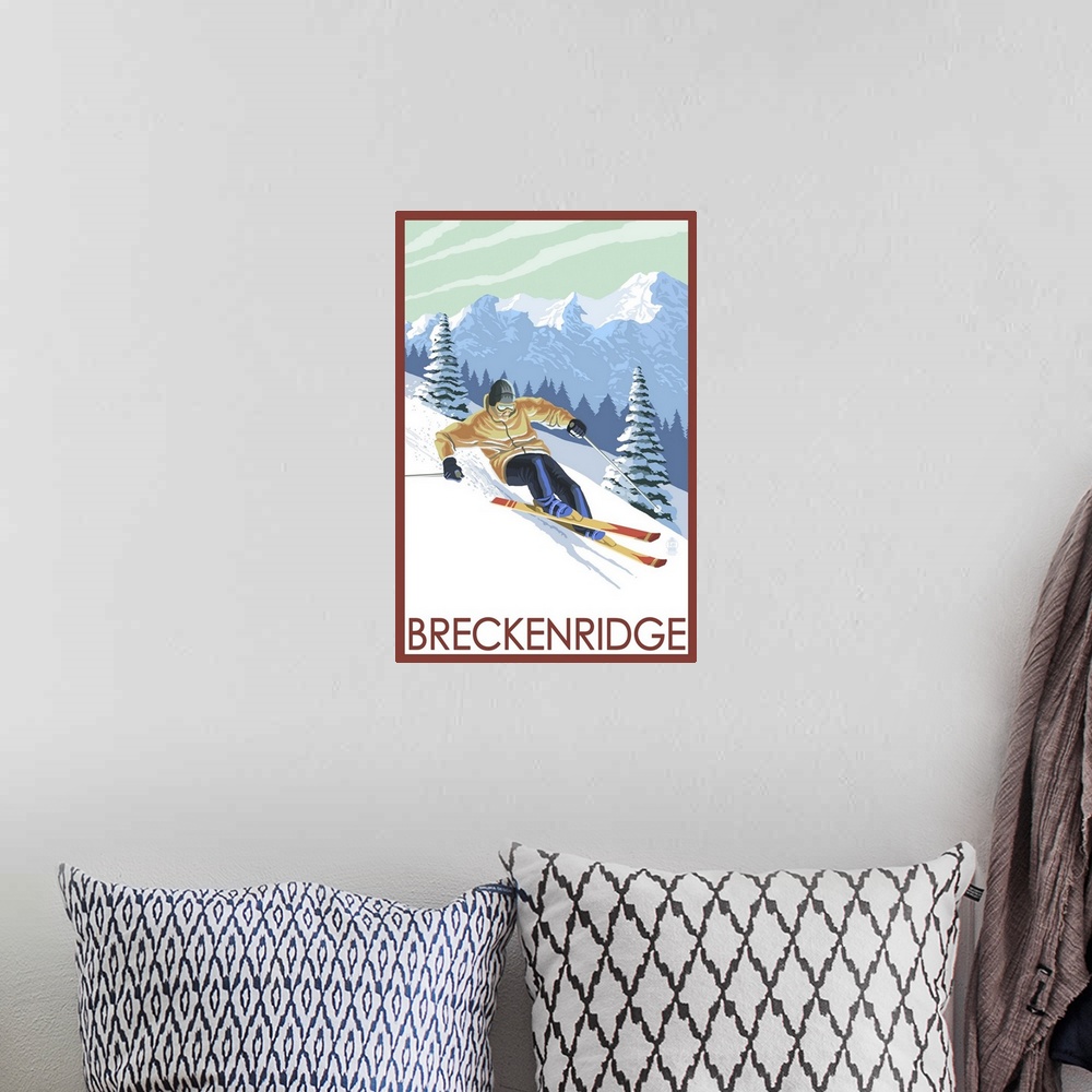 A bohemian room featuring Downhill Skier - Breckenridge, Colorado: Retro Travel Poster