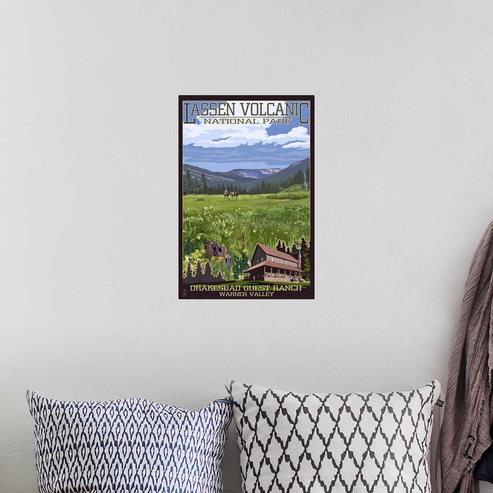 A bohemian room featuring Drakesbad Valley - Lassen Volcanic National Park, CA: Retro Travel Poster
