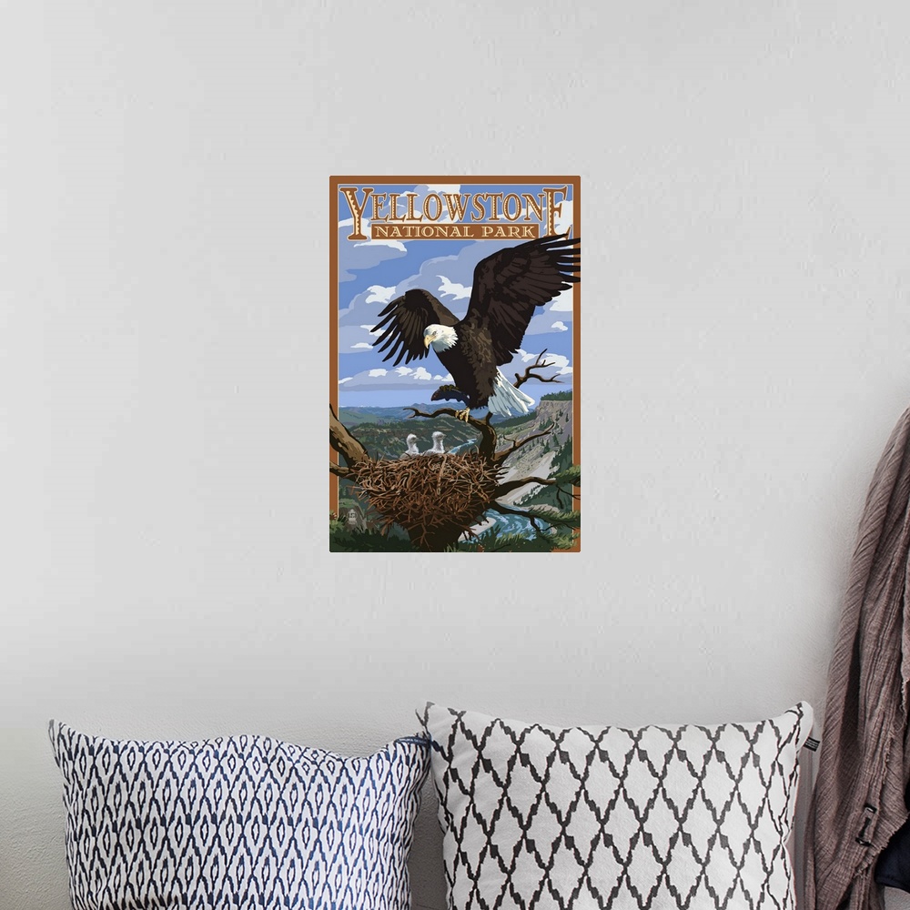 A bohemian room featuring Eagle Perched - Yellowstone National Park: Retro Travel Poster
