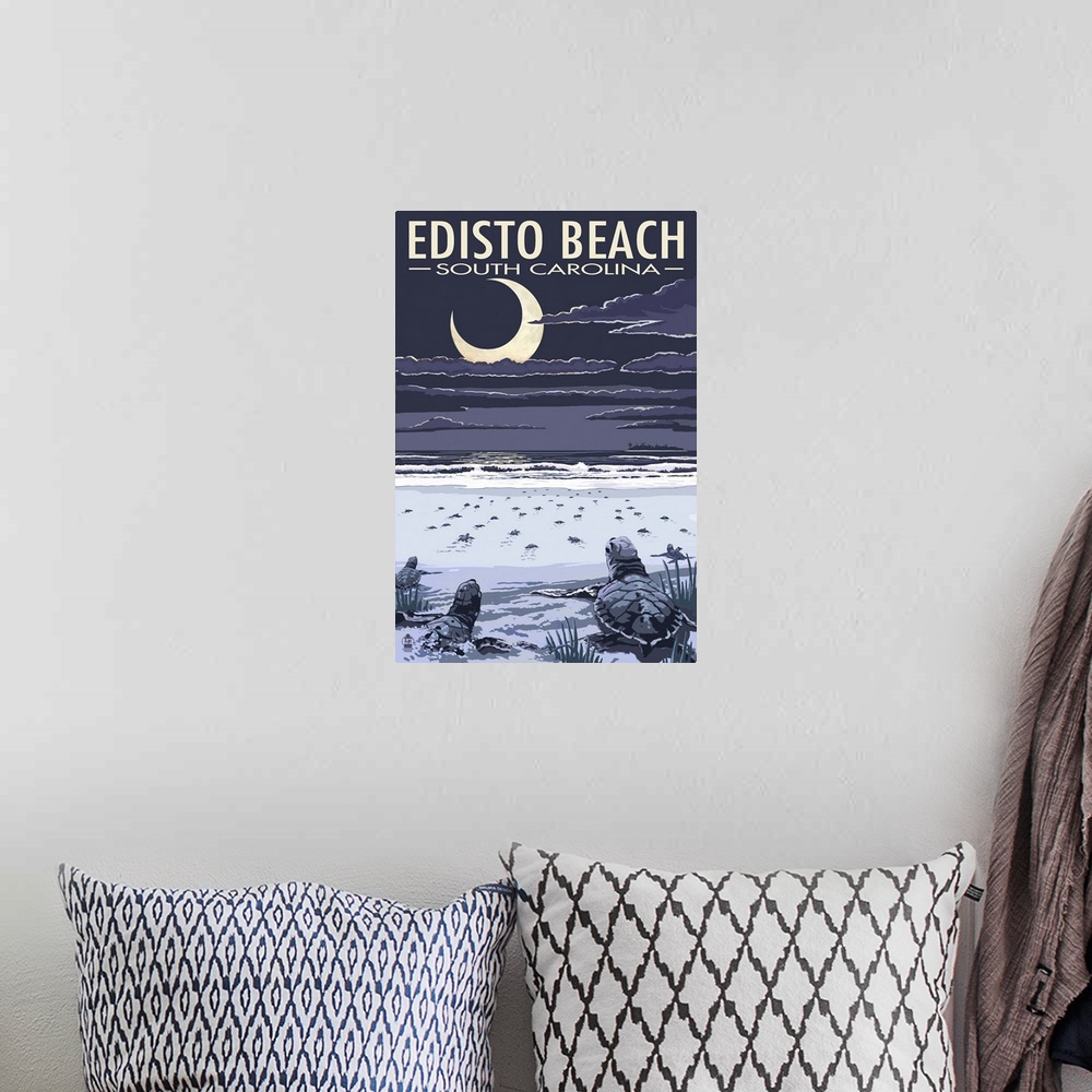 A bohemian room featuring Edisto Beach, South Carolina - Sea Turtles Hatching: Retro Travel Poster