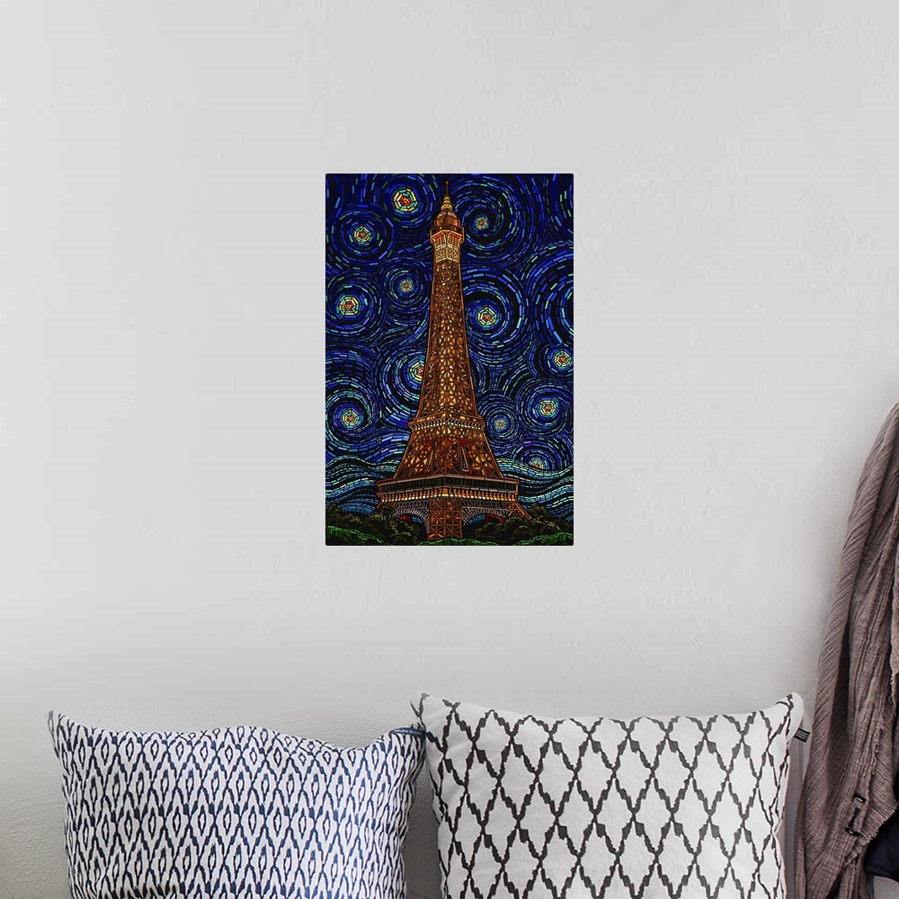 A bohemian room featuring Eiffel Tower - Mosaic