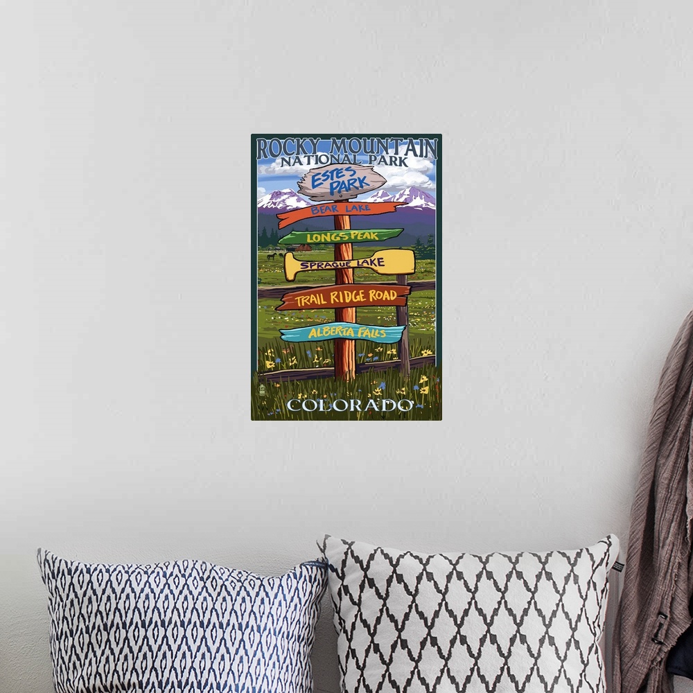 A bohemian room featuring Estes Park, Colorado - Sign Destinations: Retro Travel Poster