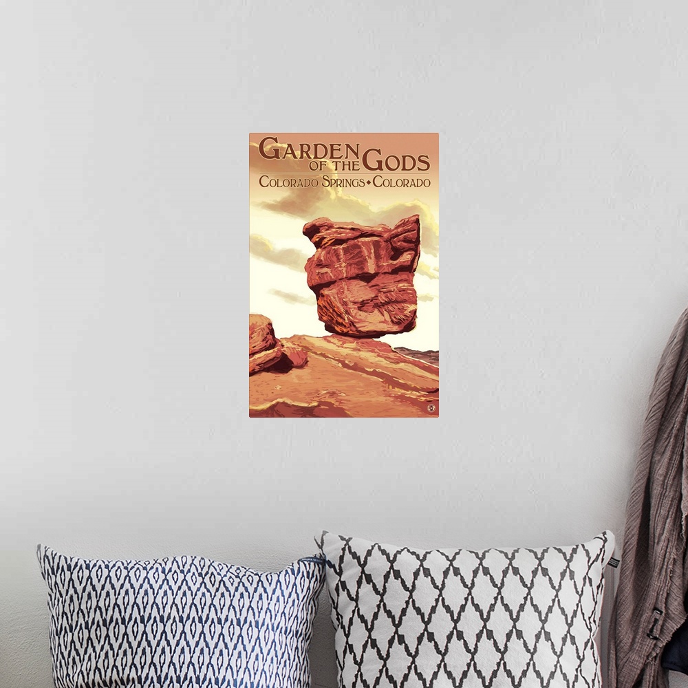 A bohemian room featuring Garden of the Gods - Balanced Rock: Retro Travel Poster