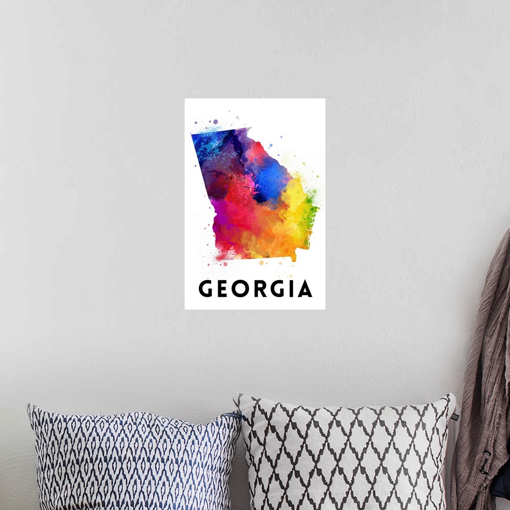 A bohemian room featuring Georgia - State Abstract Watercolor