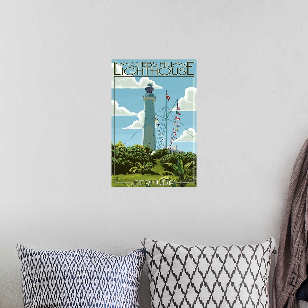 A bohemian room featuring Gibbs Hill Lighthouse - Bermuda: Retro Travel Poster