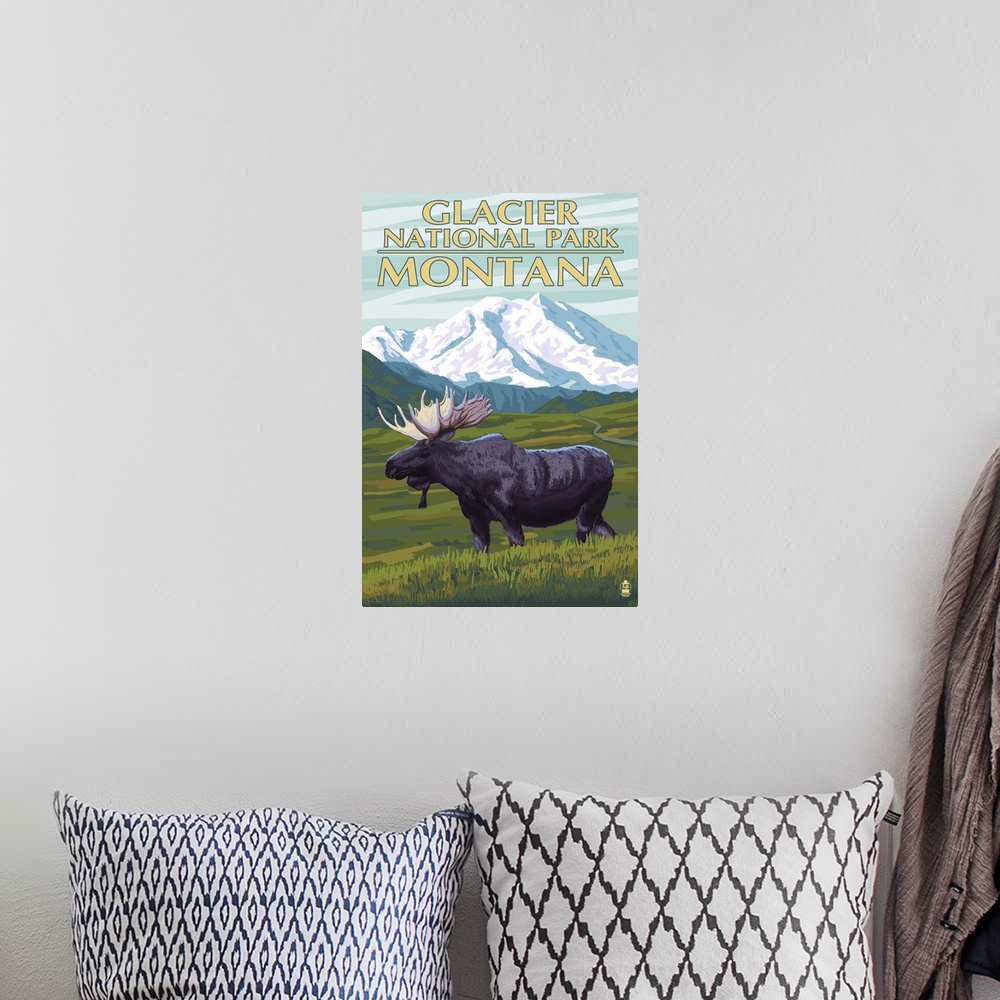 A bohemian room featuring Glacier National Park, Montana, Moose and Mountain