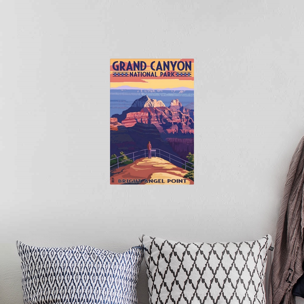 A bohemian room featuring Grand Canyon National Park - Bright Angel Point: Retro Travel Poster