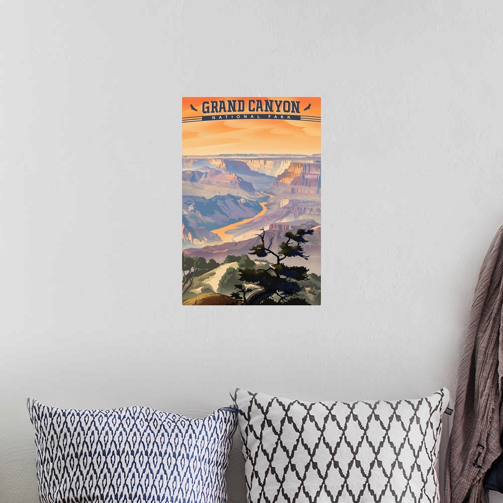 A bohemian room featuring Grand Canyon National Park, Colorado River: Retro Travel Poster