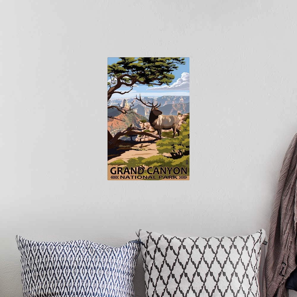 A bohemian room featuring Grand Canyon National Park - Elk and Point Imperial: Retro Travel Poster