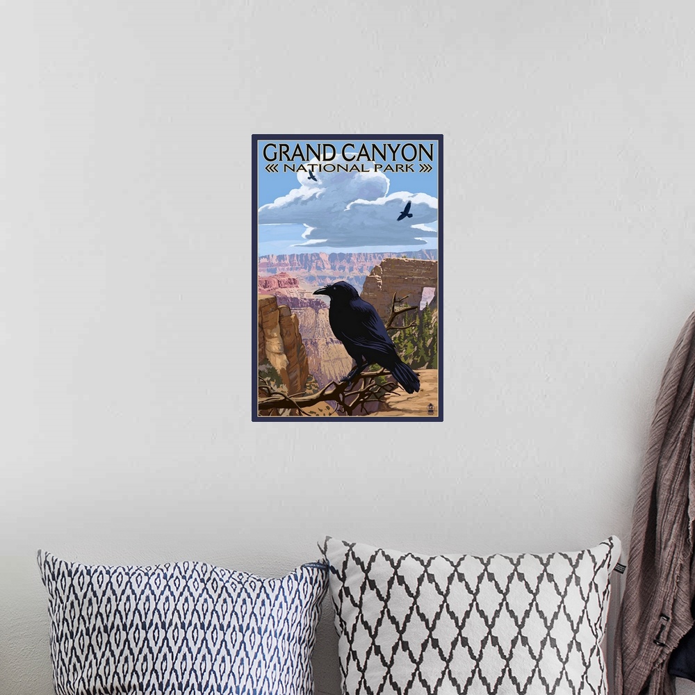 A bohemian room featuring Grand Canyon National Park - Ravens and Angels Window: Retro Travel Poster
