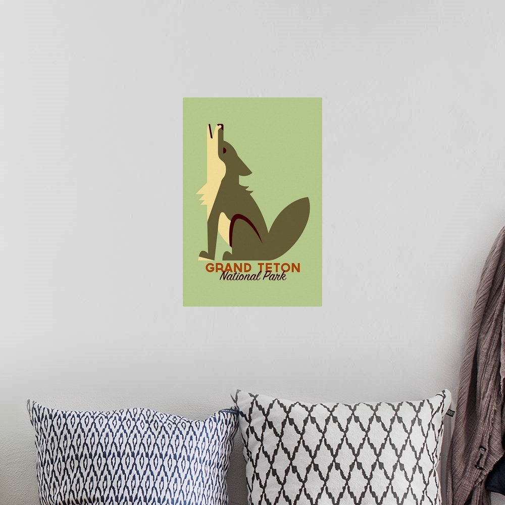 A bohemian room featuring Grand Teton National Park, Wolf Howl: Graphic Travel Poster