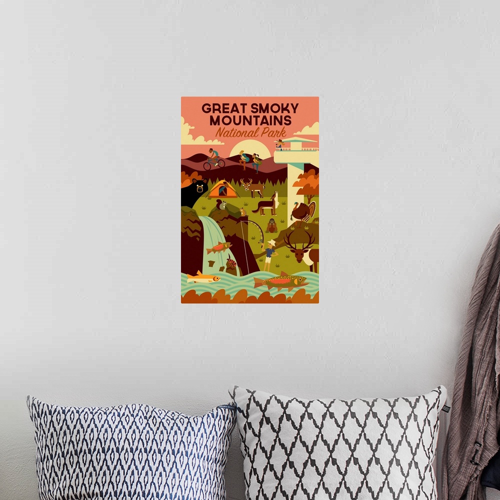 A bohemian room featuring Great Smoky Mountains National Park, Adventure: Graphic Travel Poster