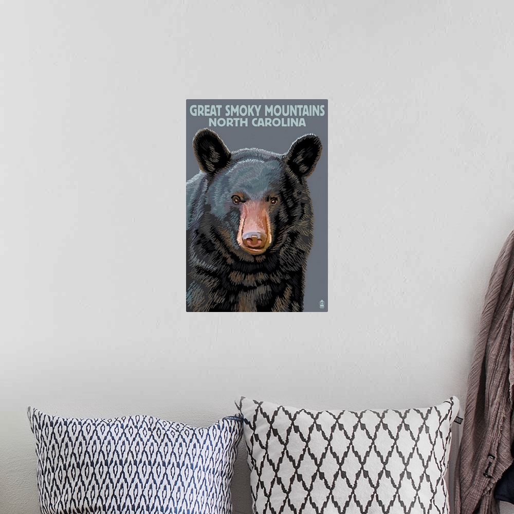 A bohemian room featuring Great Smoky Mountains, North Carolina - Black Bear Up Close: Retro Travel Poster