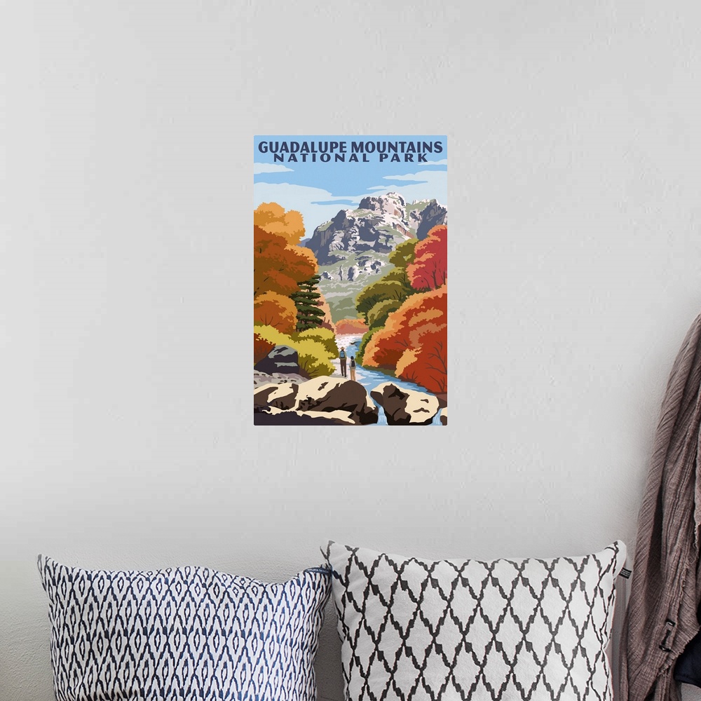 A bohemian room featuring Guadalupe Mountains National Park, Fall Hike: Retro Travel Poster
