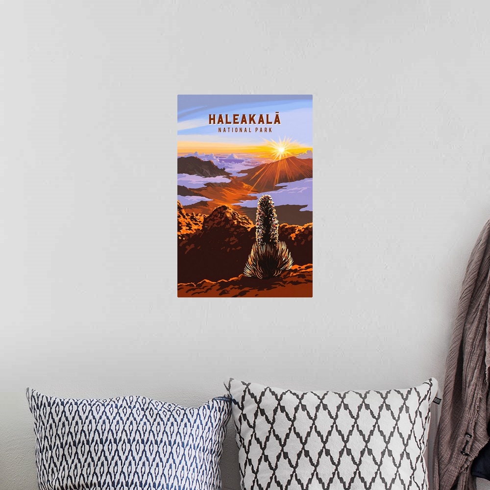 A bohemian room featuring Haleakala National Park, Sunrise: Retro Travel Poster
