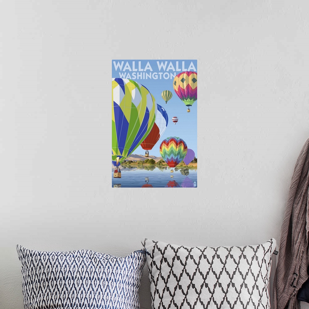 A bohemian room featuring Hot Air Balloons - Walla Walla, Washington: Retro Travel Poster