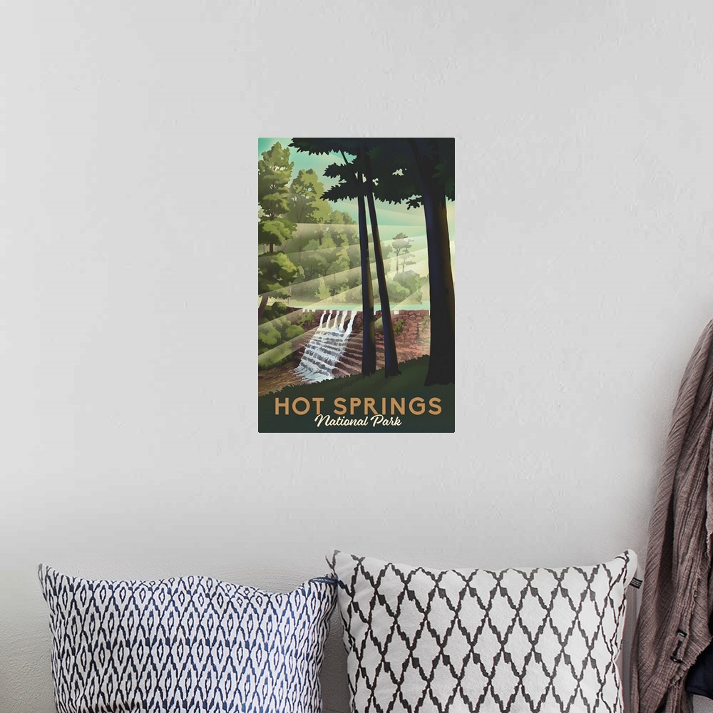 A bohemian room featuring Hot Springs National Park, Sunset Loop: Retro Travel Poster
