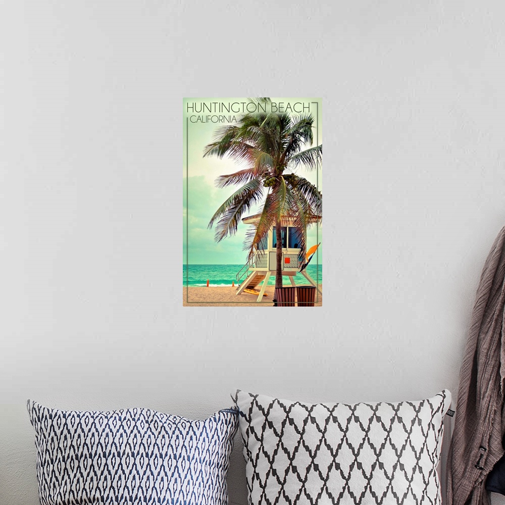 A bohemian room featuring Huntington Beach, California, Lifeguard Shack and Palm