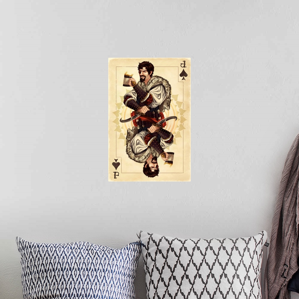 A bohemian room featuring Jack of Spades - Playing Card: Retro Travel Poster