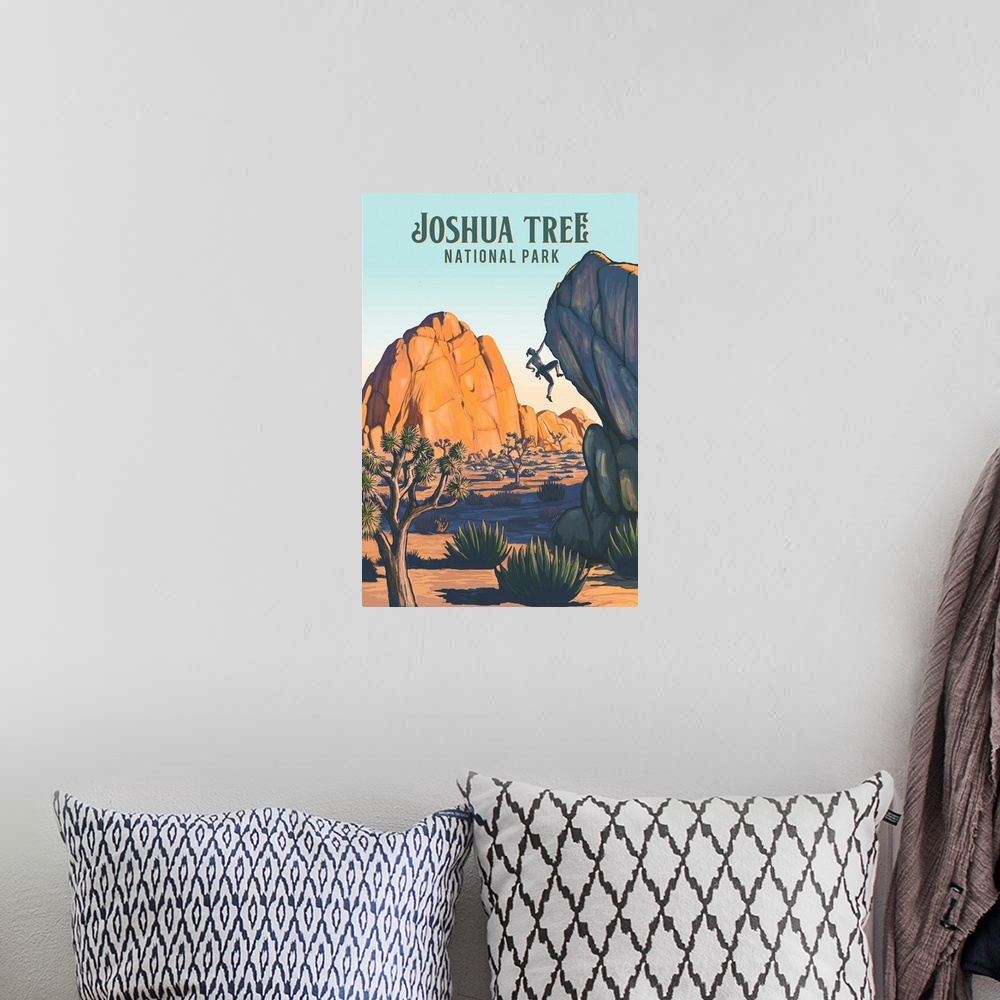 A bohemian room featuring Joshua Tree National Park, Natural Landscape: Retro Travel Poster