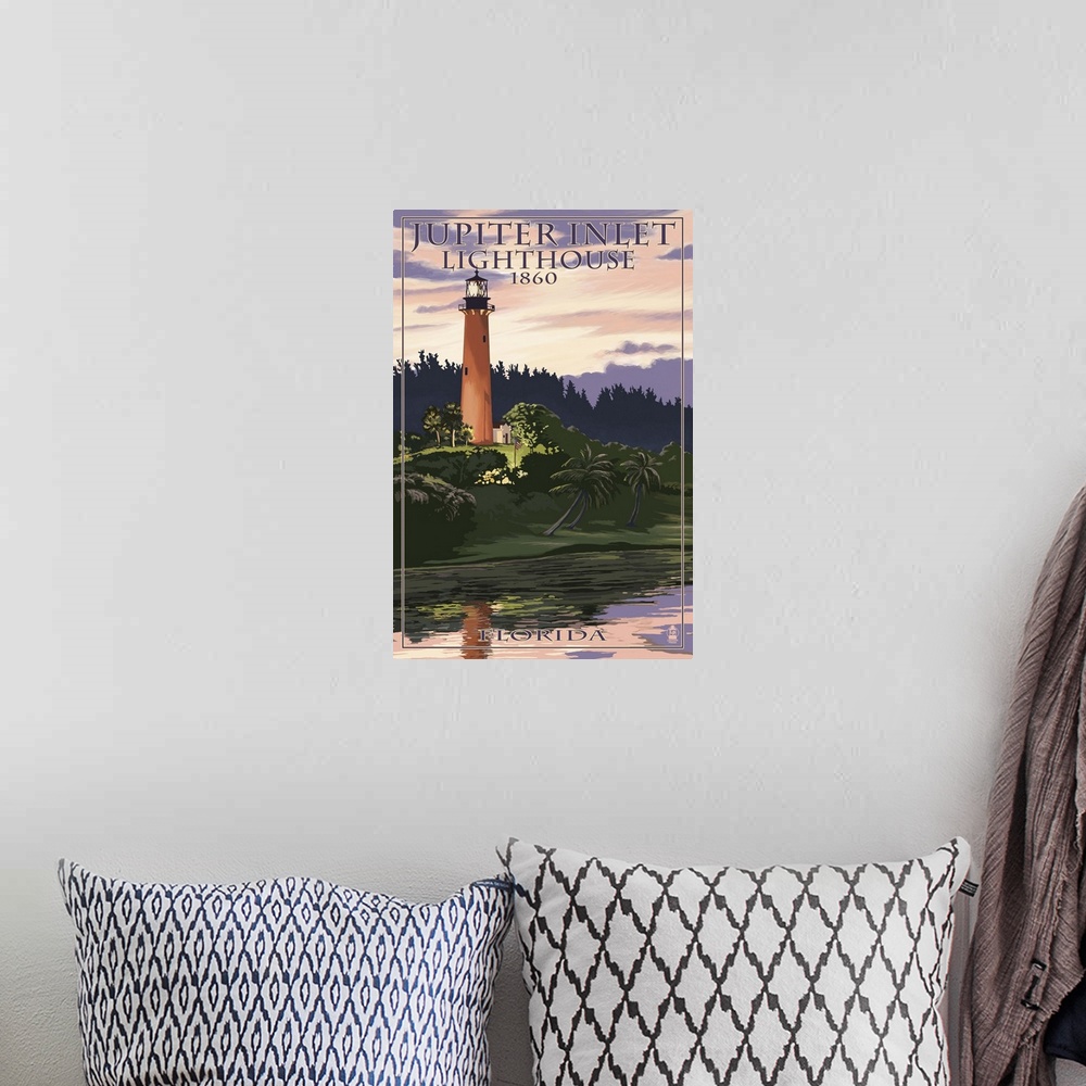 A bohemian room featuring Jupiter Inlet Lighthouse - Jupiter, Florida: Retro Travel Poster