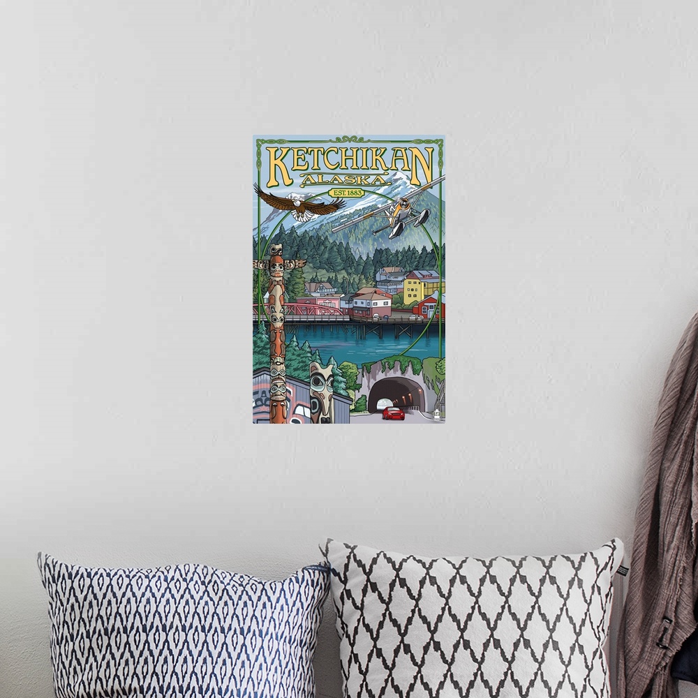 A bohemian room featuring Ketchikan, Alaska Montage: Retro Travel Poster