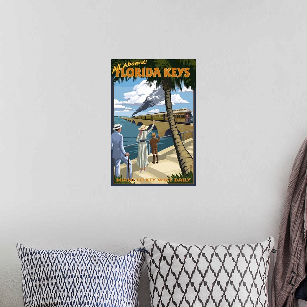 A bohemian room featuring Key West, Florida - Railroad: Retro Travel Poster