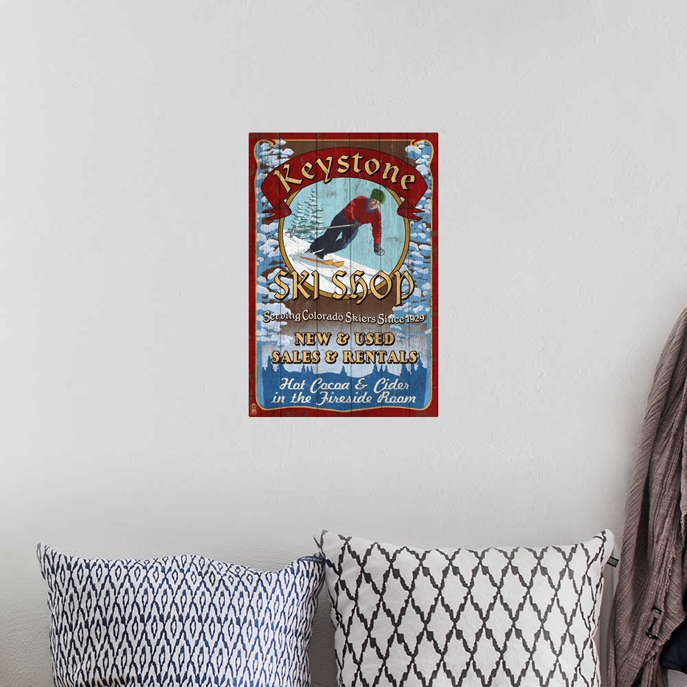 A bohemian room featuring Keystone, Colorado - Ski Shop Vintage Sign: Retro Travel Poster