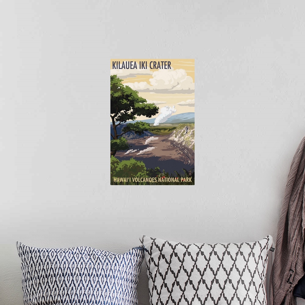 A bohemian room featuring Kilauea Iki Crater, Hawaii Volcanoes National Park: Retro Travel Poster