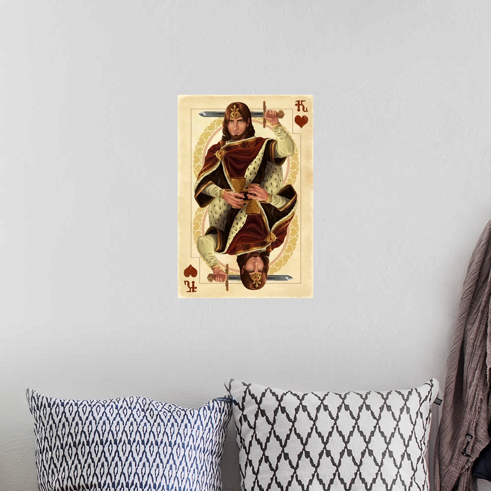 A bohemian room featuring King of Hearts - Playing Card: Retro Art Poster