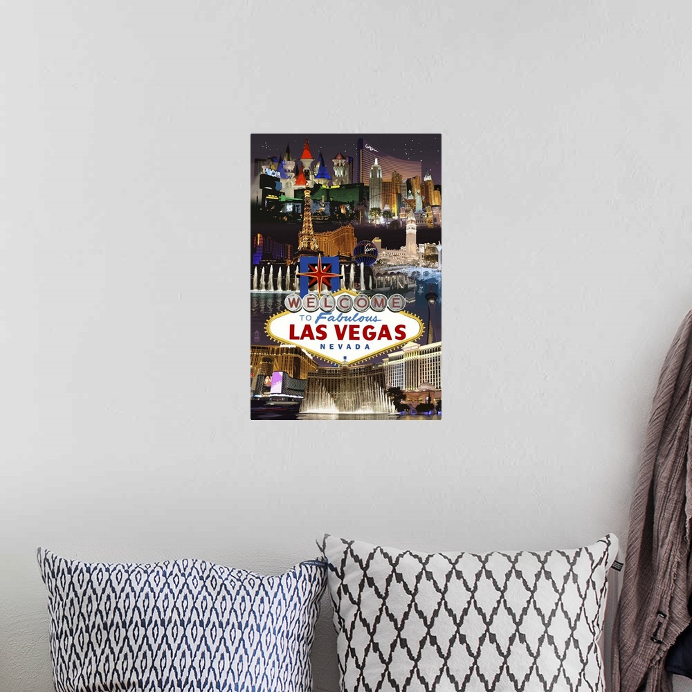 A bohemian room featuring Las Vegas Casinos and Hotels Montage: Retro Travel Poster