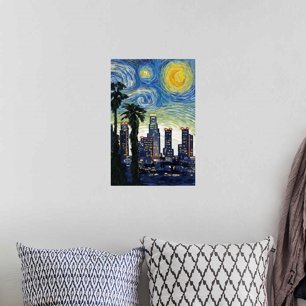 A bohemian room featuring Los Angeles, California - Skyline - Starry Night City Series