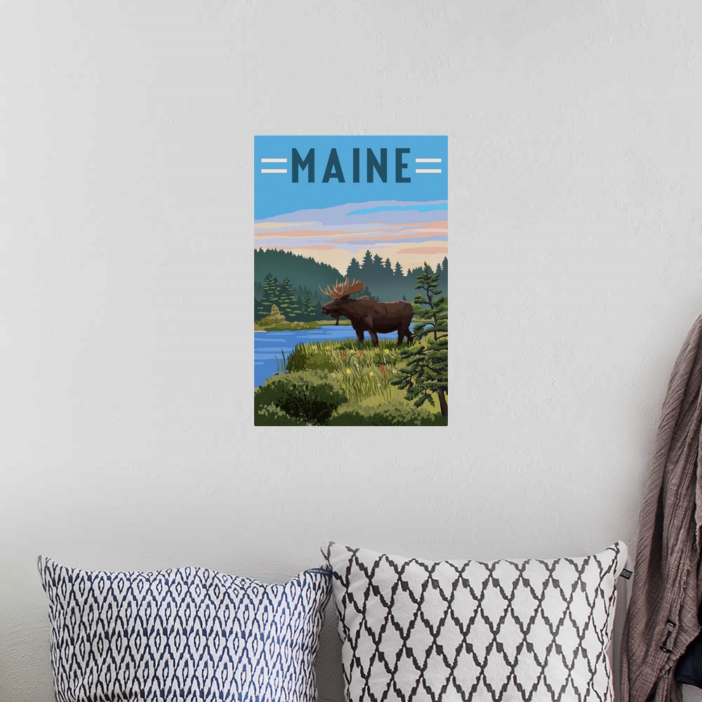 A bohemian room featuring Maine - Moose - Summer Scene