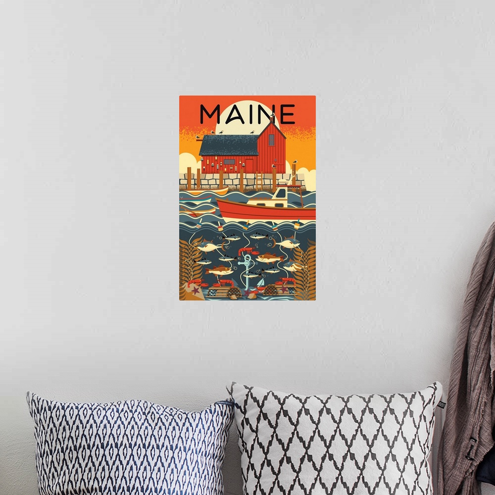 A bohemian room featuring Maine - Nautical Geometric