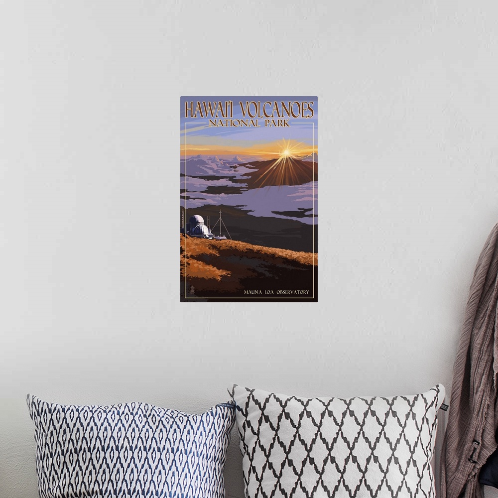 A bohemian room featuring Mauna Loa Observatory at Sunrise, Hawaii Volcanoes National Park: Retro Travel Poster