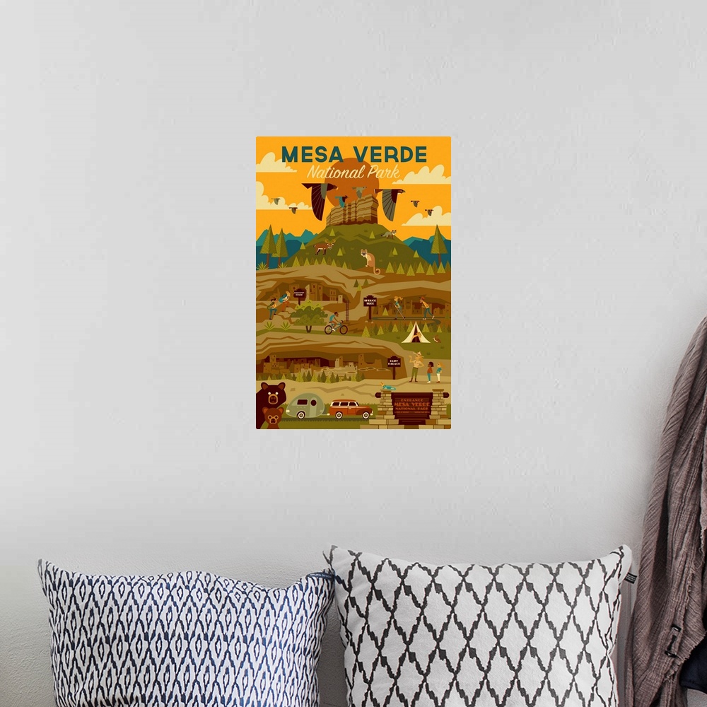 A bohemian room featuring Mesa Verde National Park, Adventure: Graphic Travel Poster