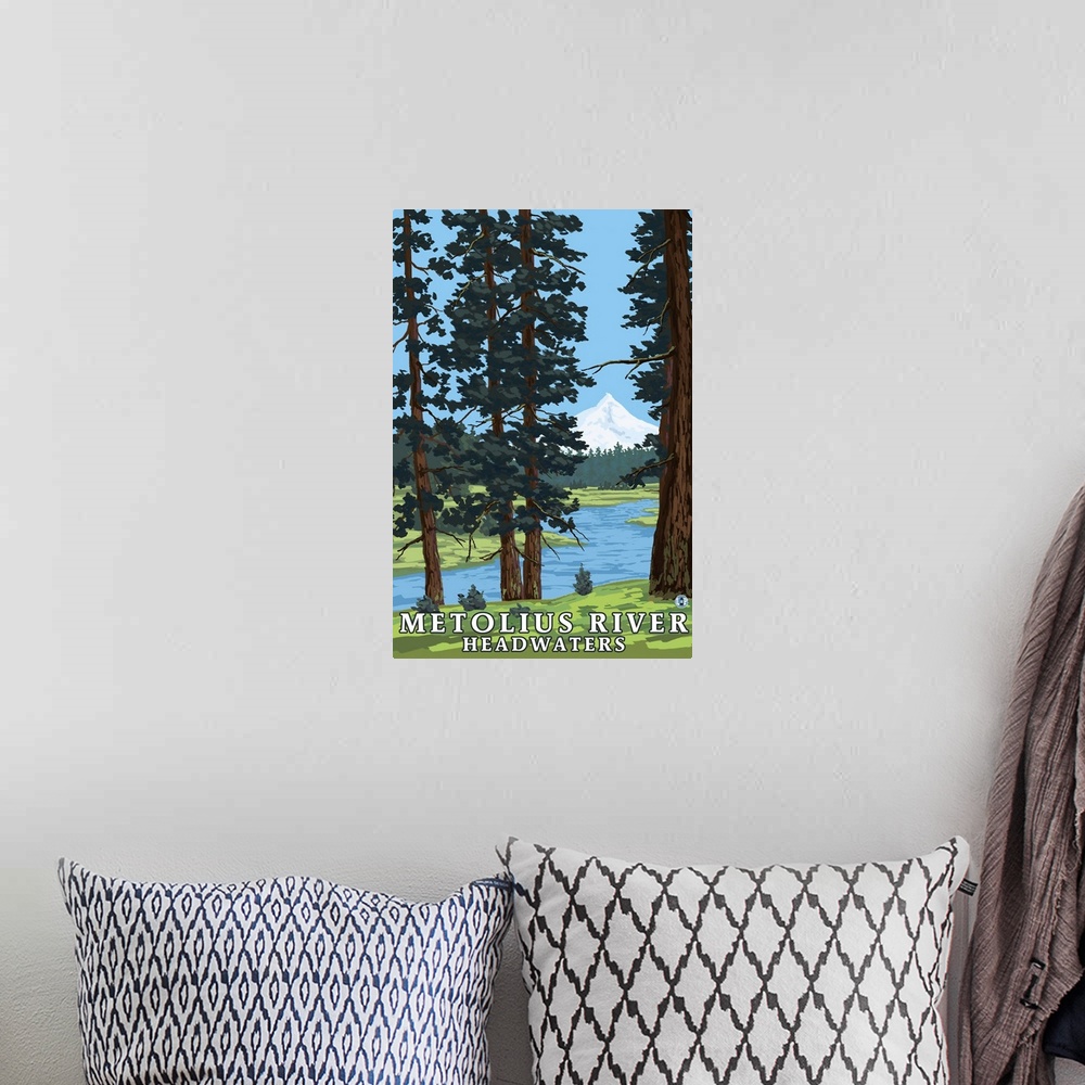A bohemian room featuring Metolius River Headwaters, Oregon: Retro Travel Poster