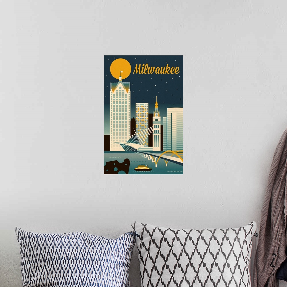 A bohemian room featuring Milwaukee, Wisconsin - Retro Skyline Classic Series