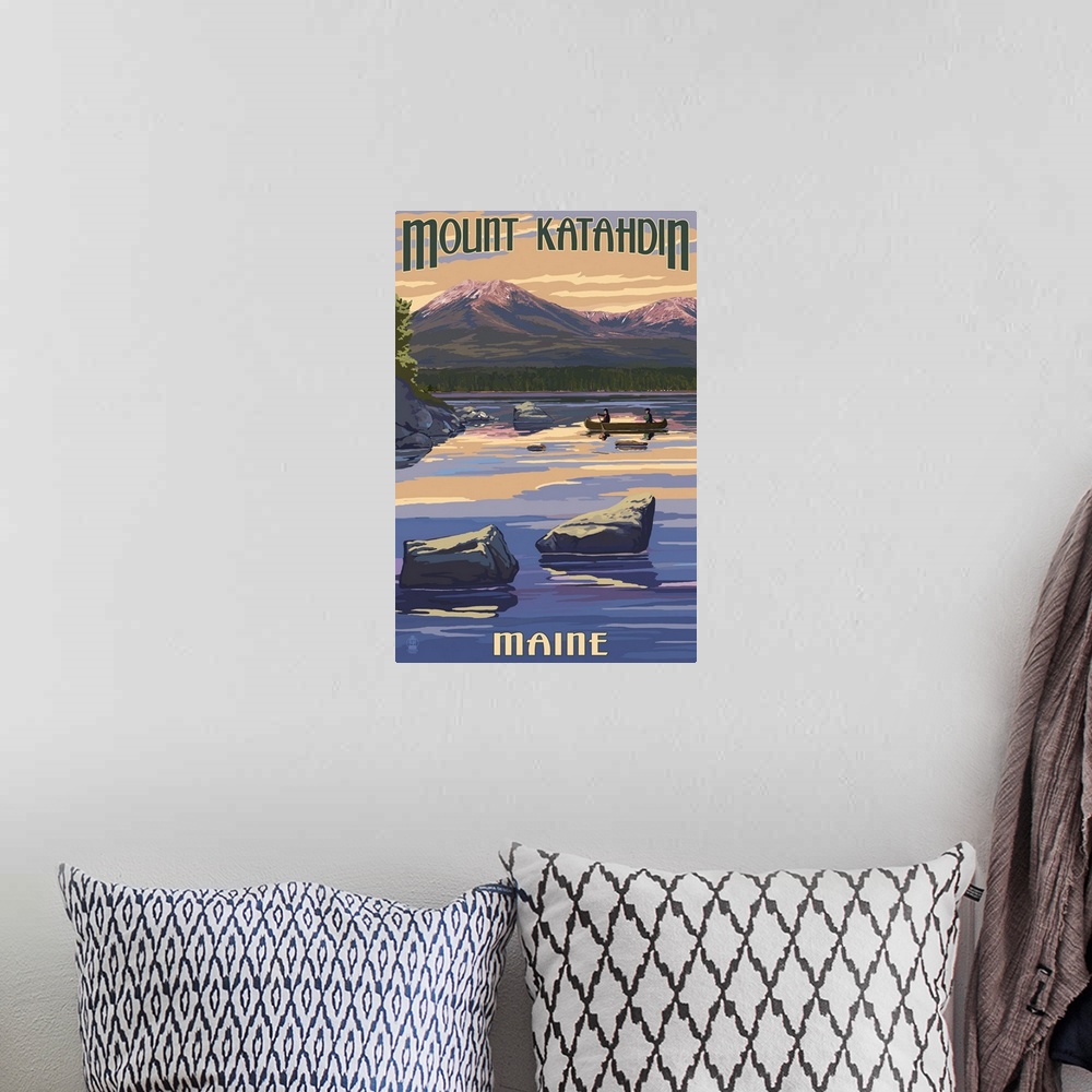 A bohemian room featuring Mount Katahdin, Maine: Retro Travel Poster
